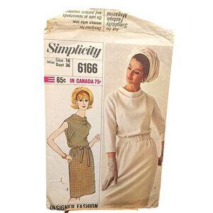 Simplicity 6166 Vintage 1960s Misses Dress Sewing Pattern Size 16 Bust 36 Design